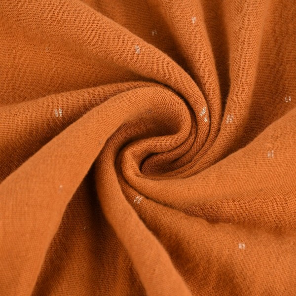 Tissu Rico - Double gaze de coton - Motifs dorés sur fond camel - Par 10 cm (sur mesure) - Photo n°1