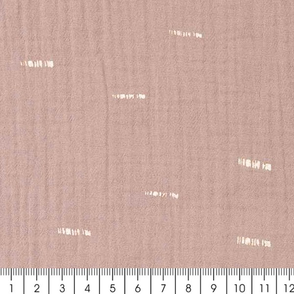 Tissu Rico - Double gaze de coton - Motifs dorés sur fond eau de rose - Par 10 cm (sur mesure) - Photo n°3