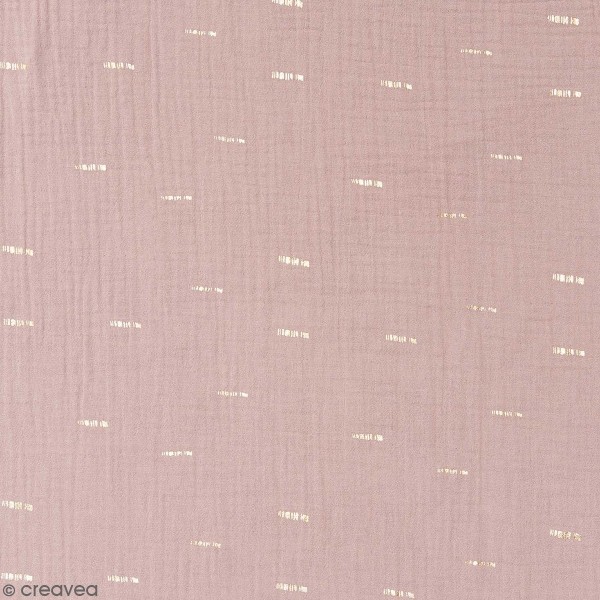 Tissu Rico - Double gaze de coton - Motifs dorés sur fond eau de rose - Par 10 cm (sur mesure) - Photo n°1