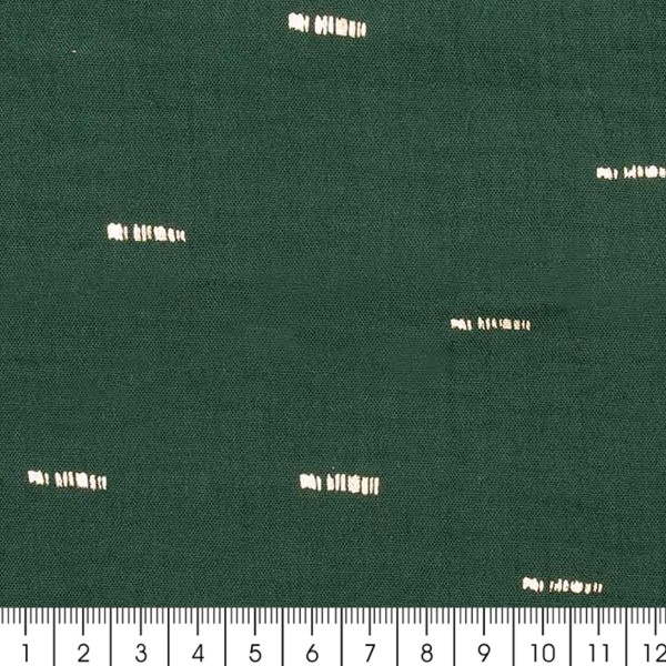 Tissu Rico - Double gaze de coton - Motifs dorés sur fond vert foret - Par 10 cm (sur mesure) - Photo n°2