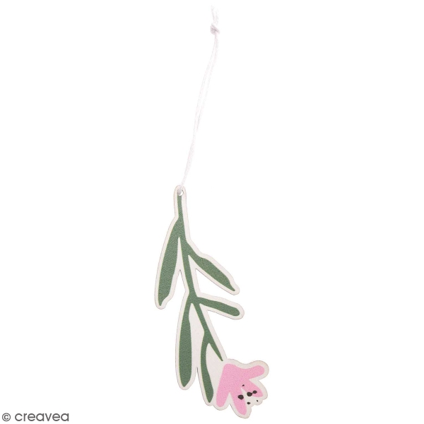 Fleur en bois à suspendre - Rose - 10 cm - Photo n°1
