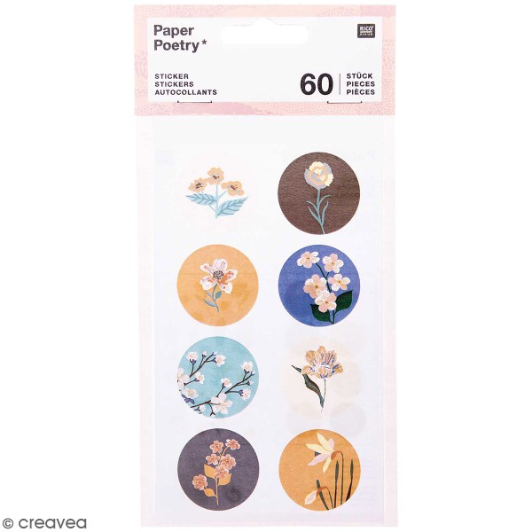 Stickers en papier Nature - Fleurs romantiques - 60 pcs - Photo n°1