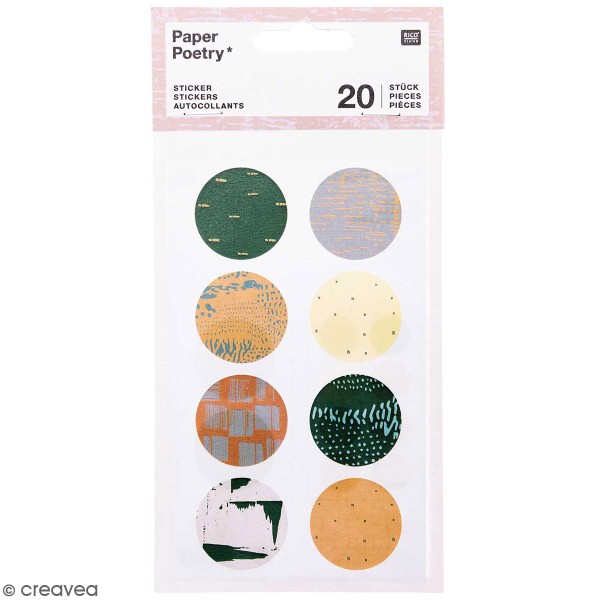 Stickers ronds en papier Nature - Motifs gravure verts - 20 pcs - Photo n°1