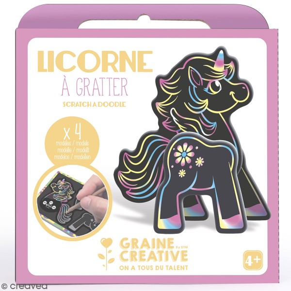 Kit cartes à gratter 3D - Licorne - 4 Cartes - Photo n°1