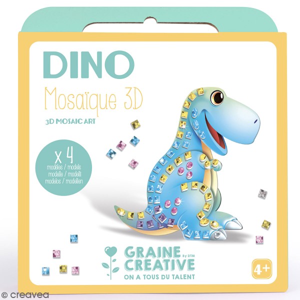 Kit cartes mosaïque 3D - Dinosaure - 4 Cartes - Photo n°1