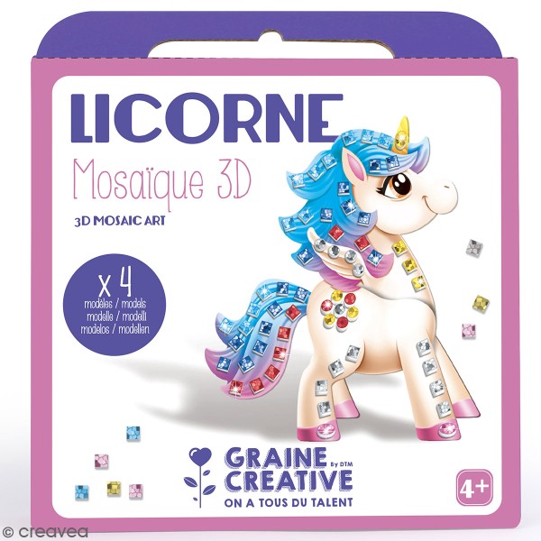 Kit cartes mosaïque 3D - Licorne - 4 Cartes - Photo n°1
