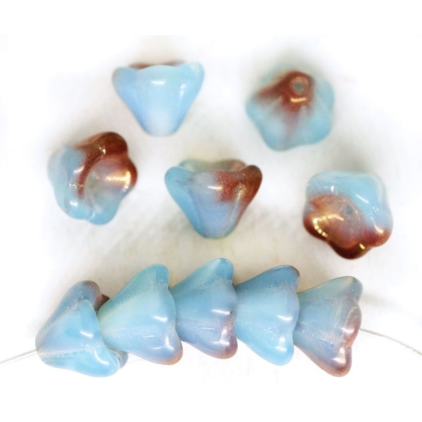 16pcs Opaque Bleu Opale Brun de la Moitié de l'Or l'Éclat de Bell Perles de Bouchons de Fleur en Ver - Photo n°1
