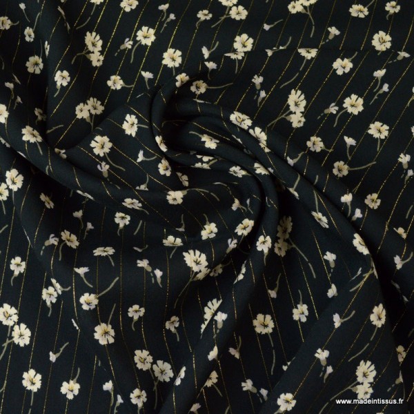 Tissu viscose Lurex Fleurs Cerano coloris Noir - Photo n°1