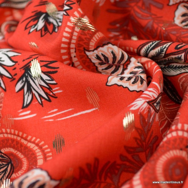 Tissu viscose Lurex Fleurs Maelle coloris Rouge - Photo n°3