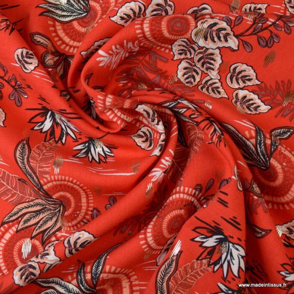 Tissu viscose Lurex Fleurs Maelle coloris Rouge - Photo n°1