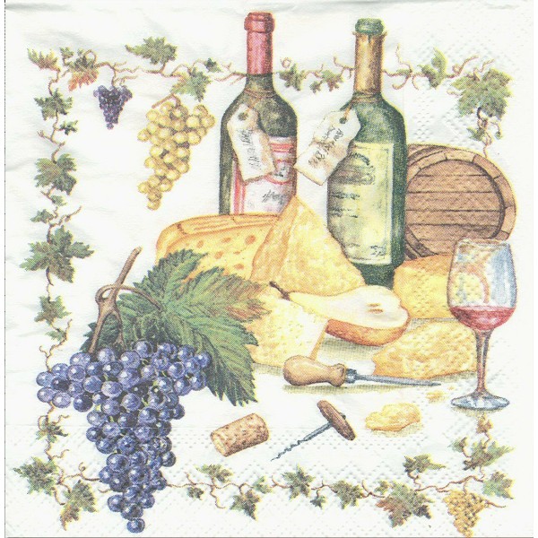 4 Serviettes en papier Cuisine Vin Fromage Format Lunch Decoupage Decopatch 13306815 Ambiente - Photo n°1
