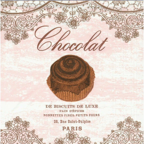 4 Serviettes en papier Chocolat Paris Format Lunch Decoupage Decopatch 5544 PPD - Photo n°1
