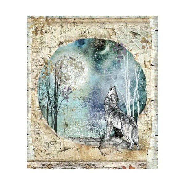 Papier De Riz Loup Hurlant La Lune, Fond De Scrapbooking, Papier De Fond, Journal De L'Art, Stamperi - Photo n°1