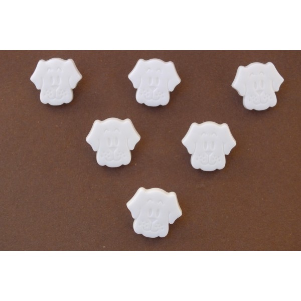 LOT 6 BOUTONS : tete chien blanc 17mm - Photo n°2