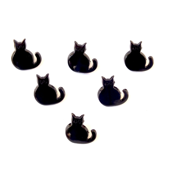 LOT 6 BOUTONS : chat noir 15mm (02) - Photo n°1