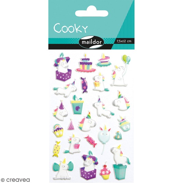 Stickers Fantaisie Cooky - Licorne anniversaire - 1 planche 7,5 x 12 cm - Photo n°1