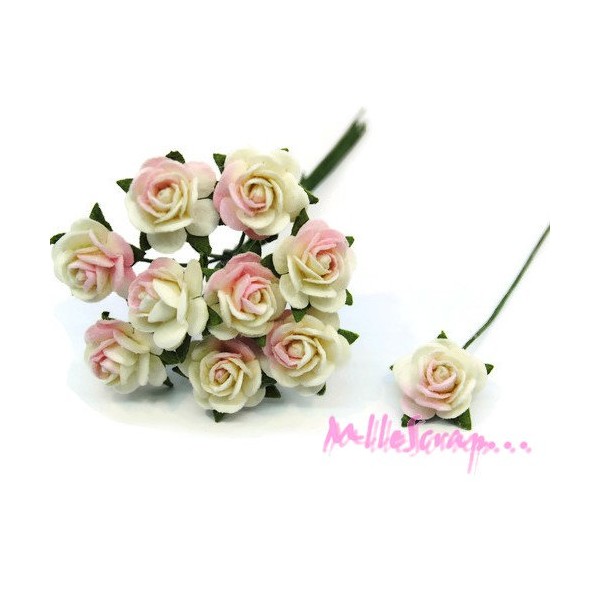 Roses papier rose, blanc - 10 pièces - Photo n°1