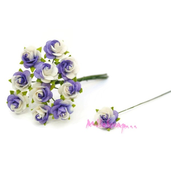 Roses papier violet, blanc - 10 pièces - Photo n°1