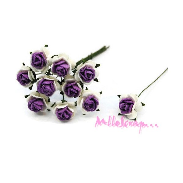 Roses papier violet, blanc - 10 pièces - Photo n°1