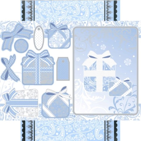 Carte prédécoupée - PCT9363 - Cadeaux de noël bleus - Photo n°1