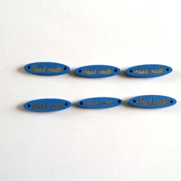 6 Boutons en bois – hand made bleu et doré - 8x28mm - Photo n°1
