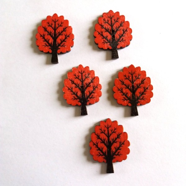 5 Boutons en bois – arbre rouge – 25x32mm – f1 - Photo n°1