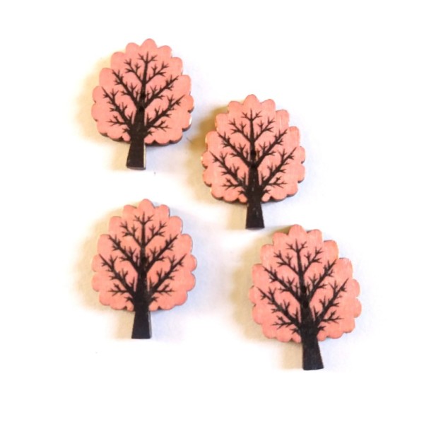 4 Boutons en bois – arbre rose – 25x32mm – f1 - Photo n°1