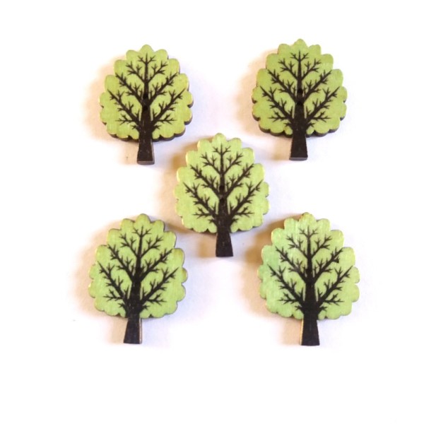 5 Boutons en bois – arbre vert clair – 25x32mm – f1 - Photo n°1
