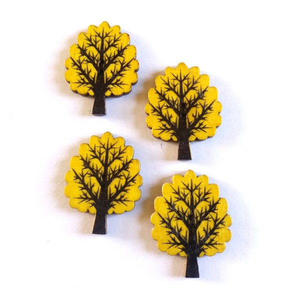 4 Boutons en bois – arbre jaune – 25x32mm – f1 - Photo n°1