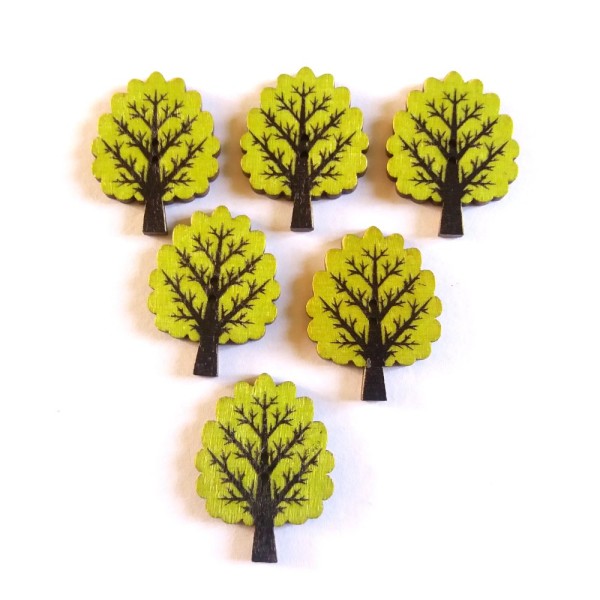 6 Boutons en bois – arbre vert / jaune – 25x32mm – f1 - Photo n°1