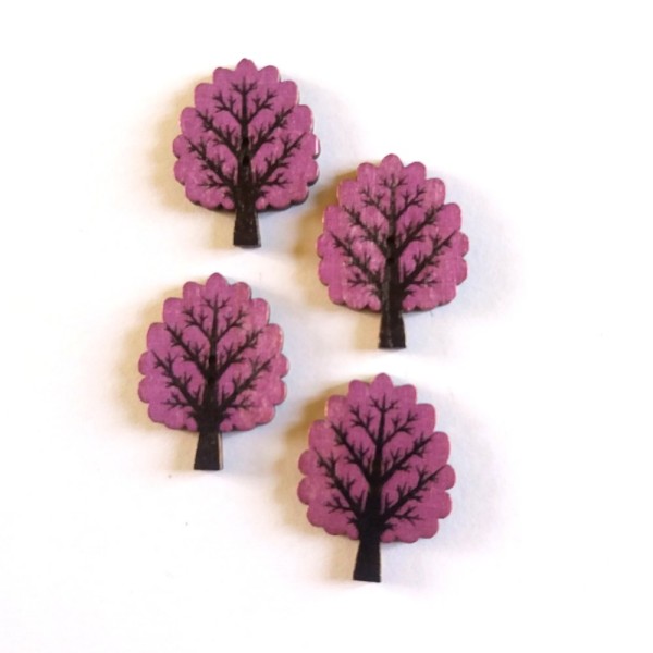 4 Boutons en bois – arbre violet – 25x32mm – f1 - Photo n°1