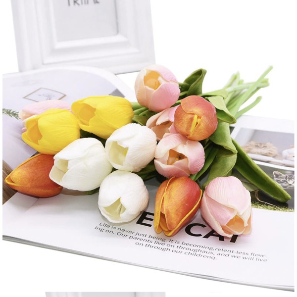 3pcs Mix Jaune Rouge Tulip Pu Fleur Artificielle Bouquet de Pâques, Printemps Home Decor, Touch réel - Photo n°2
