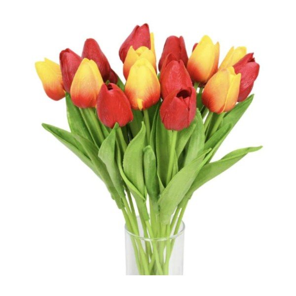 3pcs Mix Jaune Rouge Tulip Pu Fleur Artificielle Bouquet de Pâques, Printemps Home Decor, Touch réel - Photo n°1