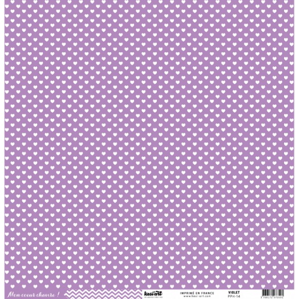 Papier recto verso Cardstock coeurs chevrons violet KESI'ART - Photo n°1