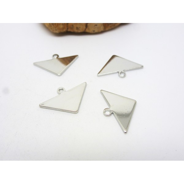 4 Breloques géométriques, triangle 16.5*11mm laiton argent platine - Photo n°1