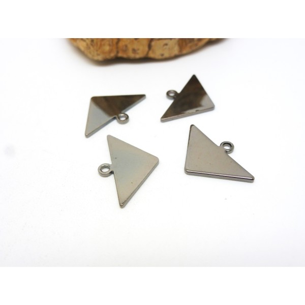4 Breloques géométriques, triangle 16.5*11mm laiton gris anthracite, gunmetal - Photo n°1