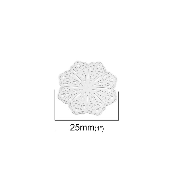 PS110200096 PAX 5 Estampes pendentif filigrane Fleur 25mm métal couleur Argent Platine - Photo n°2