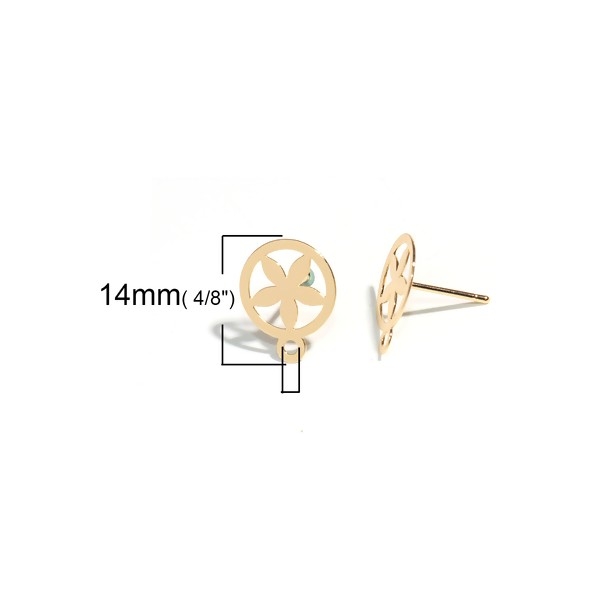 PS110143456 PAX 4 Paires Boucle d'oreille puce Fleur dans cercle avec attache cuivre couleur Dore - Photo n°2