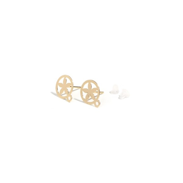 PS110143456 PAX 4 Paires Boucle d'oreille puce Fleur dans cercle avec attache cuivre couleur Dore - Photo n°1