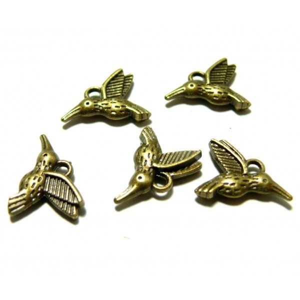 Lot de 20 pendentifs oiseau mouche Petit modèle métal couleur Bronze 16 par 11mm A12015 - Photo n°1