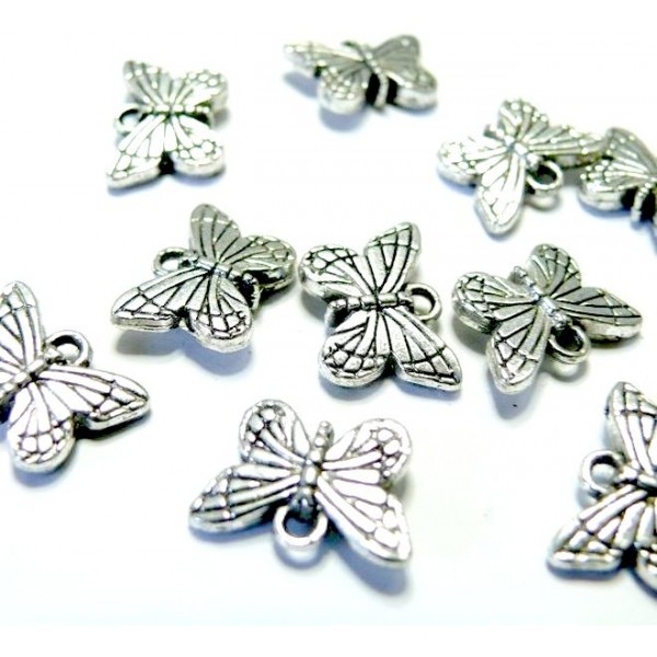 Lot de 20 pendentifs Papillon métal couleur Argent Antique BRPP0018 - Photo n°1