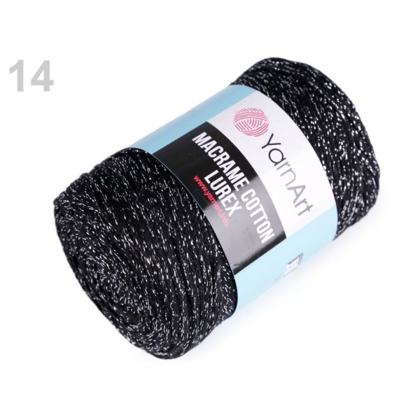 1pc (723) Noir Argent du Fil à Tricoter Macramé de Coton Lurex 250g, Fil de Coton, Crochet de Coton, - Photo n°2