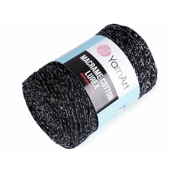 1pc (723) Noir Argent du Fil à Tricoter Macramé de Coton Lurex 250g, Fil de Coton, Crochet de Coton, - Photo n°1