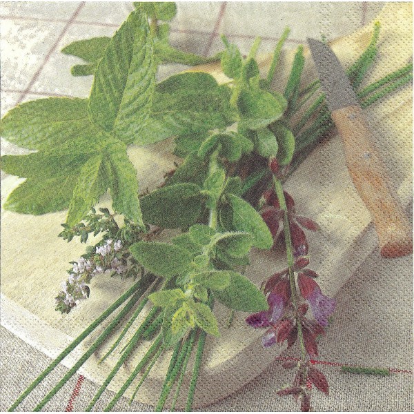 4 Serviettes en papier Herbes Ciboulette Basilic Format Lunch Decoupage Decopatch L-443700 IHR - Photo n°1