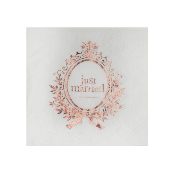 Serviettes Just Married rose gold x20 - Photo n°1