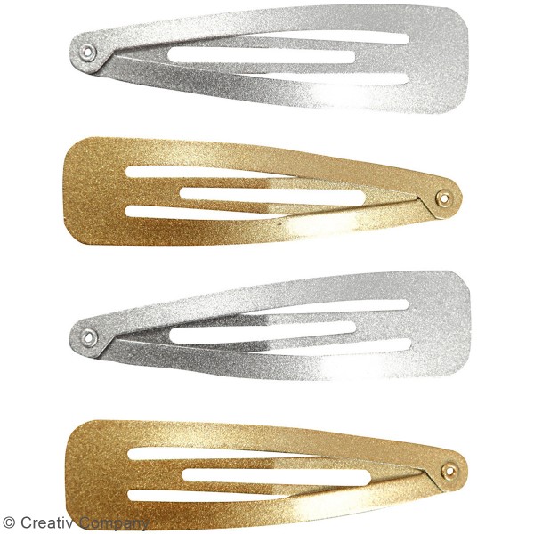 Barrettes dorées et argentées pour cheveux - 17 x 66 mm - 4pcs - Photo n°2