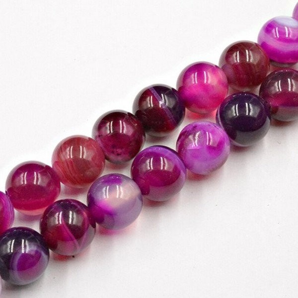 10 perles ronde en pierre naturelle AGATE 8 mm ROSE FUSHIA - Photo n°1