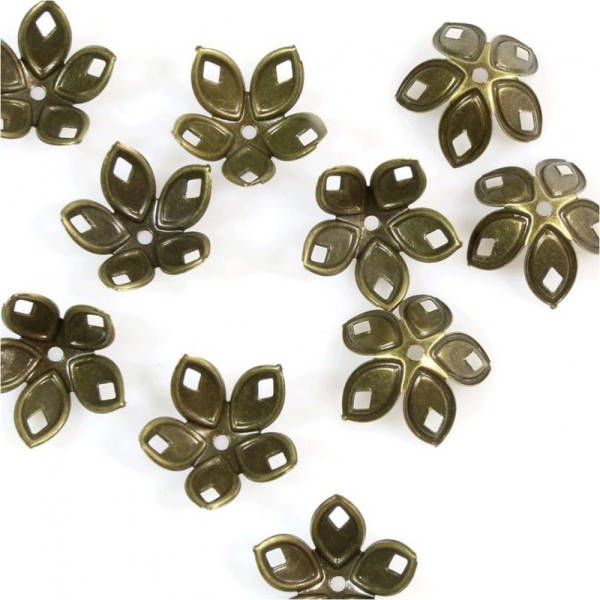 Calottes coupelles avec losanges pour perles (50 pièces) Bronze - Photo n°1