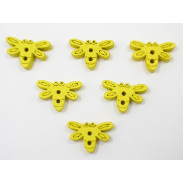 LOT 6 BOUTONS BOIS : libellule jaune 15mm - Photo n°1