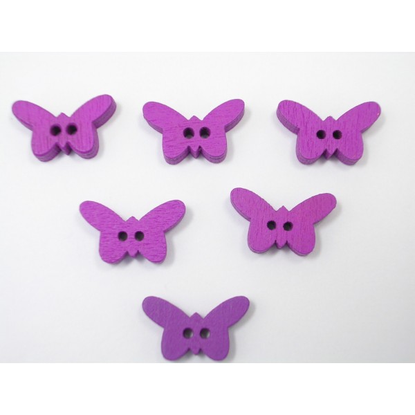LOT 6 BOUTONS BOIS : papillon violet 17mm - Photo n°1
